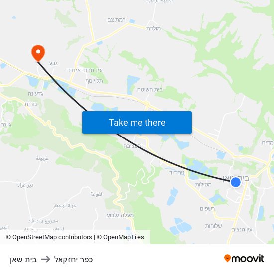 בית שאן to כפר יחזקאל map