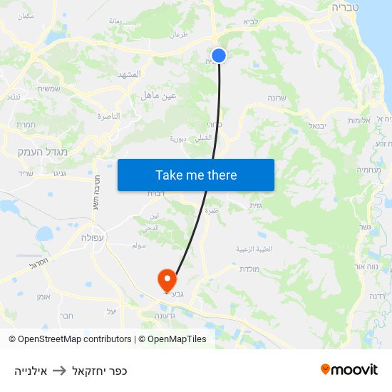אילנייה to כפר יחזקאל map