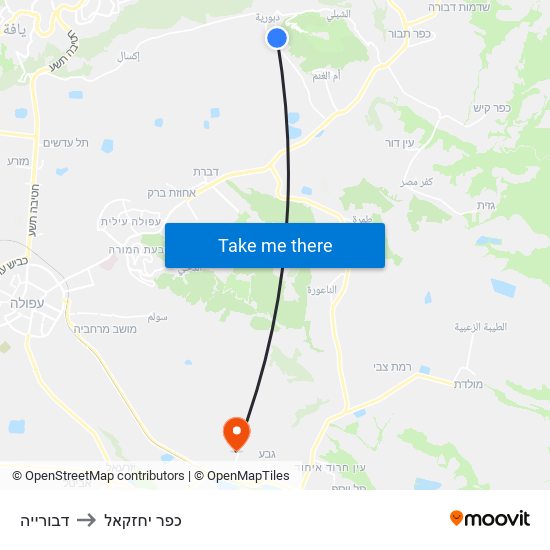 דבורייה to כפר יחזקאל map