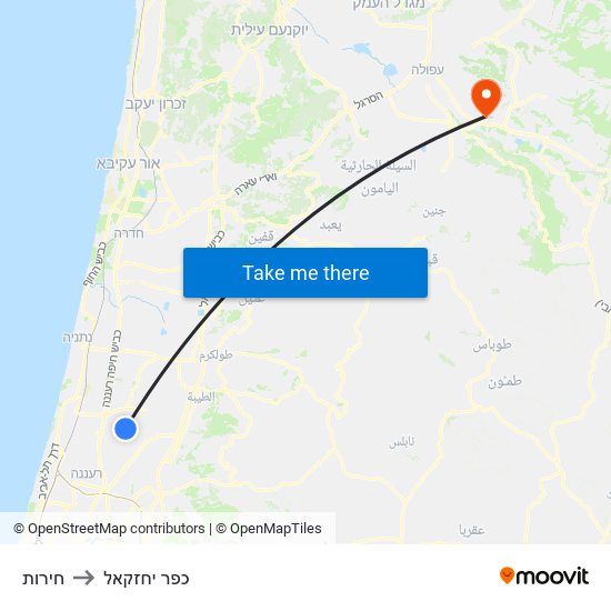 חירות to כפר יחזקאל map