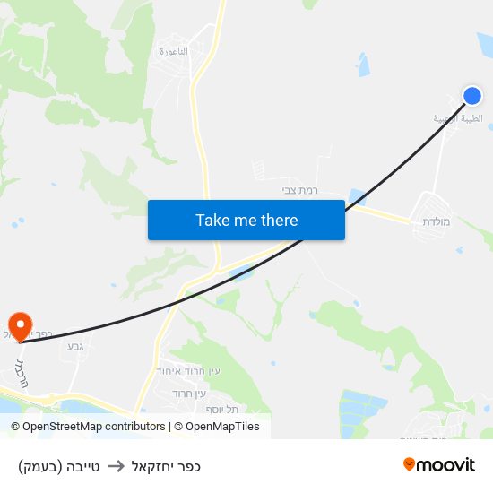 טייבה (בעמק) to כפר יחזקאל map