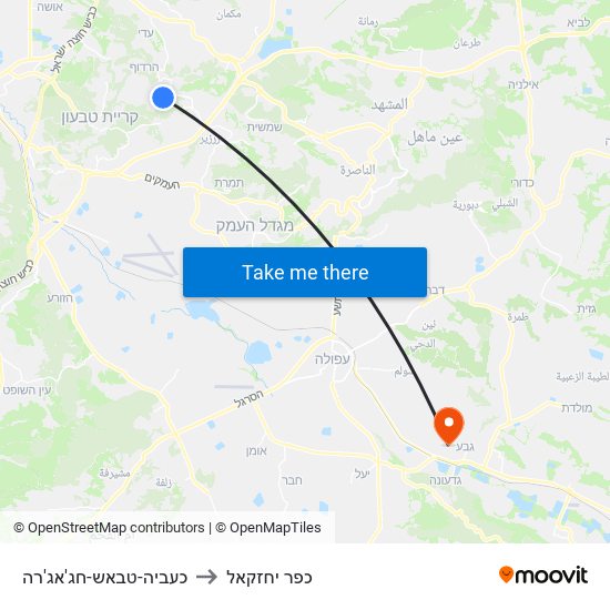 כעביה-טבאש-חג'אג'רה to כפר יחזקאל map