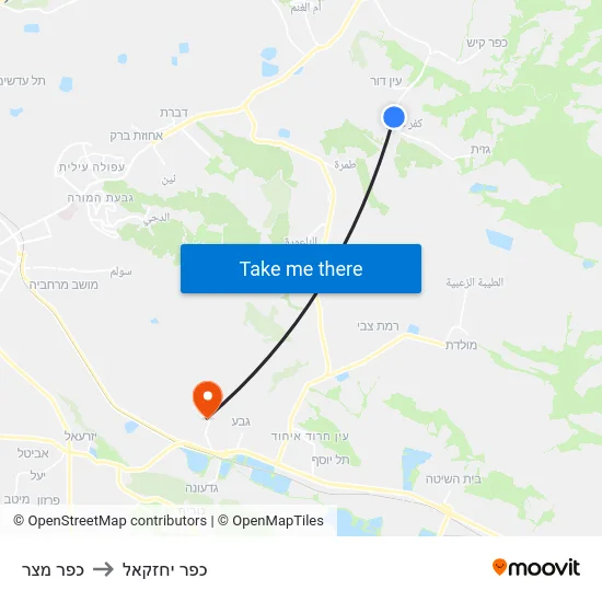 כפר מצר to כפר יחזקאל map