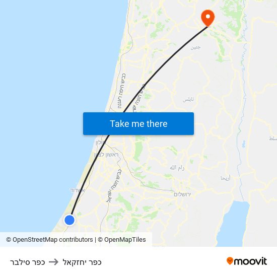 כפר סילבר to כפר יחזקאל map