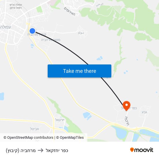 מרחביה (קיבוץ) to כפר יחזקאל map