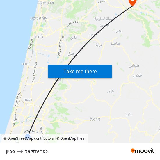 סביון to כפר יחזקאל map