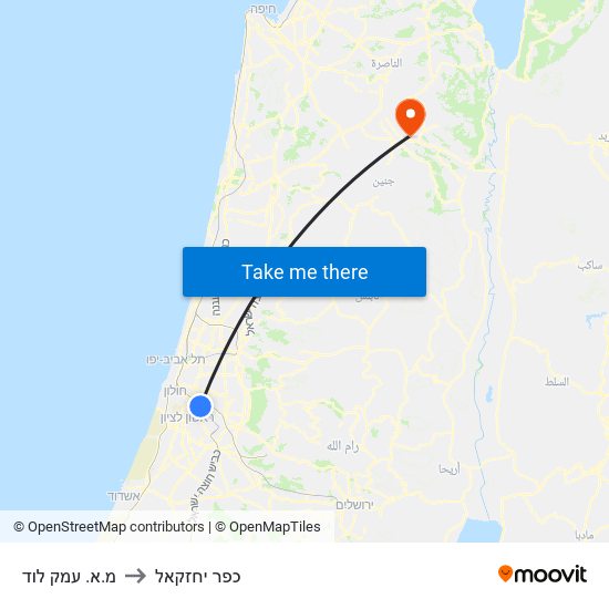 מ.א. עמק לוד to כפר יחזקאל map