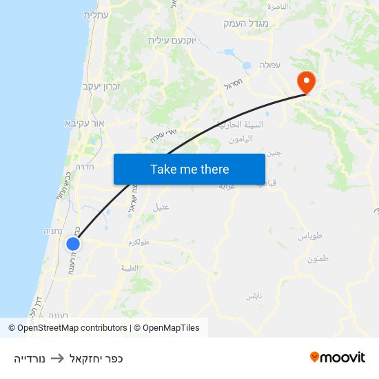 נורדייה to כפר יחזקאל map