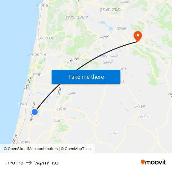 פרדסייה to כפר יחזקאל map