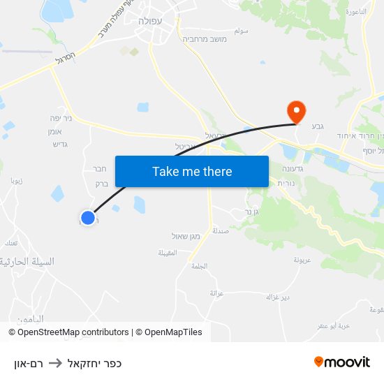 רם-און to כפר יחזקאל map