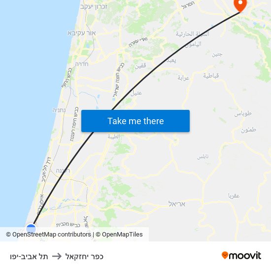 תל אביב-יפו to כפר יחזקאל map