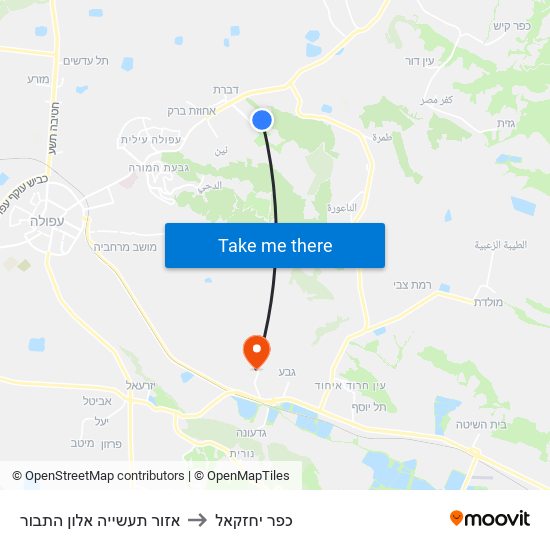 אזור תעשייה אלון התבור to כפר יחזקאל map