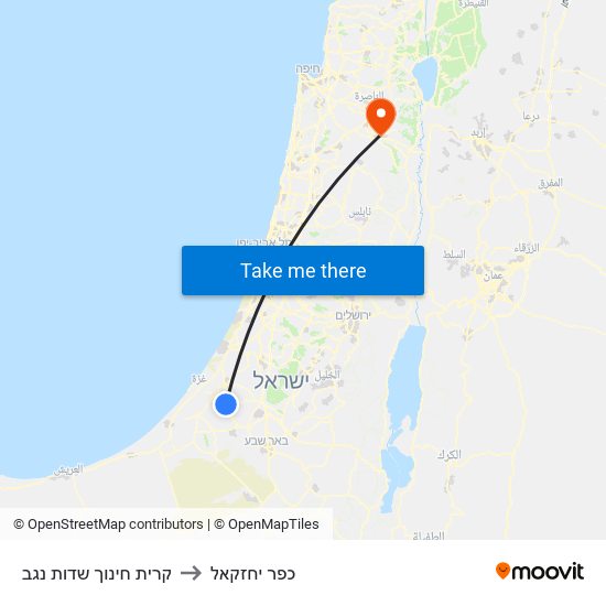 קרית חינוך שדות נגב to כפר יחזקאל map