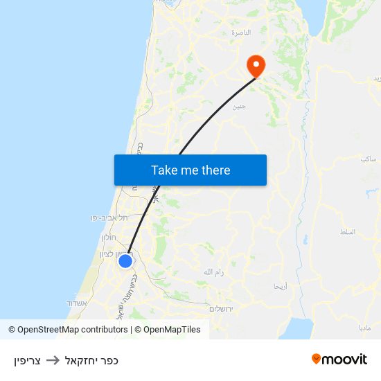 צריפין to כפר יחזקאל map