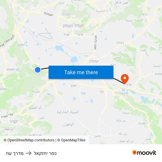 מדרך עוז to כפר יחזקאל map