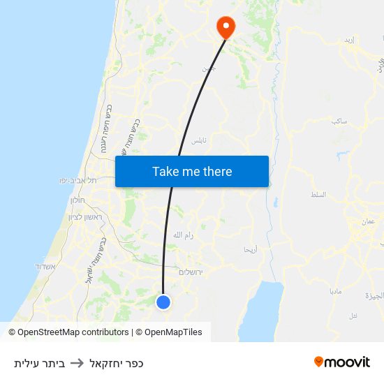 ביתר עילית to כפר יחזקאל map