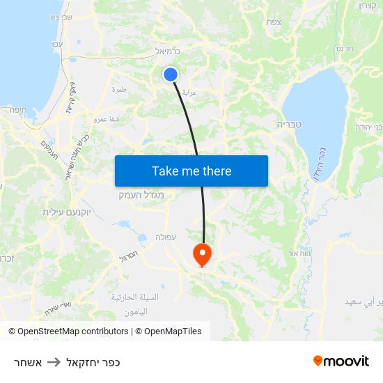 אשחר to כפר יחזקאל map