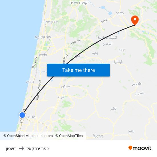 רשפון to כפר יחזקאל map