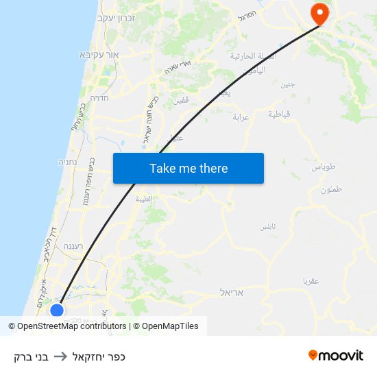 בני ברק to כפר יחזקאל map