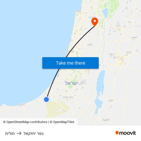 חולית to כפר יחזקאל map