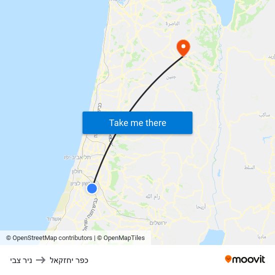 ניר צבי to כפר יחזקאל map