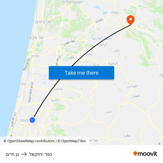 גן חיים to כפר יחזקאל map