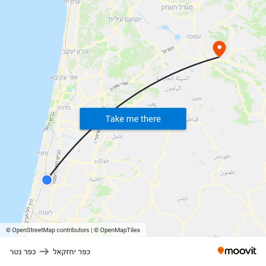 כפר נטר to כפר יחזקאל map