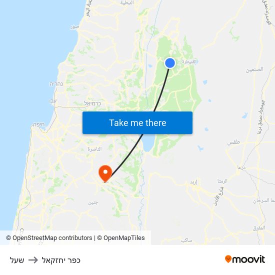 שעל to כפר יחזקאל map