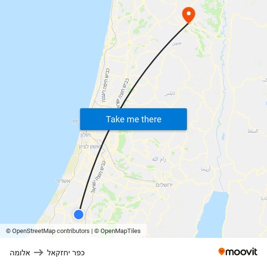 אלומה to כפר יחזקאל map