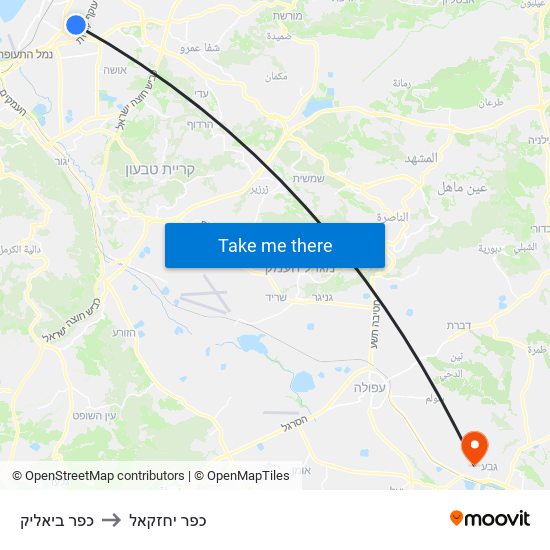 כפר ביאליק to כפר יחזקאל map