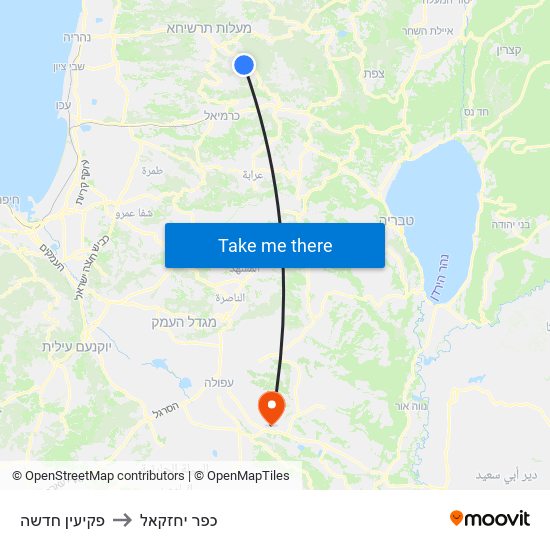 פקיעין חדשה to כפר יחזקאל map