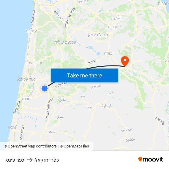 כפר פינס to כפר יחזקאל map