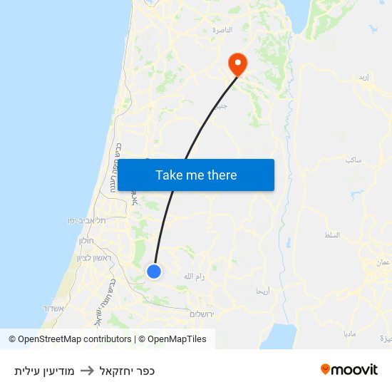 מודיעין עילית to כפר יחזקאל map