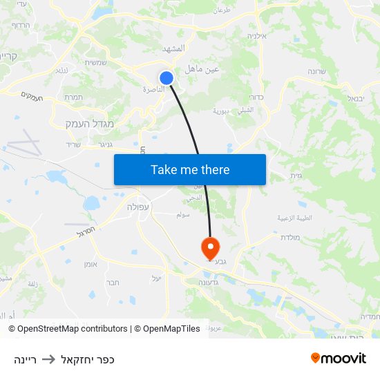 ריינה to כפר יחזקאל map