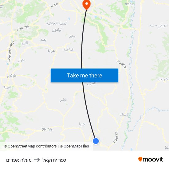 מעלה אפרים to כפר יחזקאל map