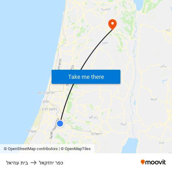 בית עוזיאל to כפר יחזקאל map