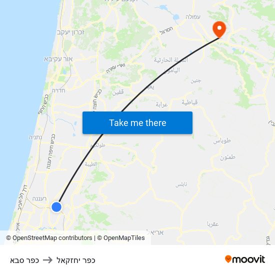 כפר סבא to כפר יחזקאל map