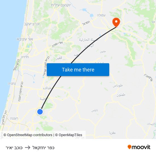 כוכב יאיר to כפר יחזקאל map