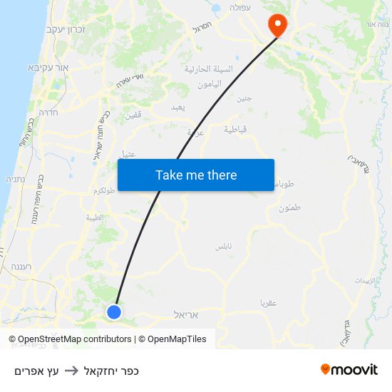 עץ אפרים to כפר יחזקאל map