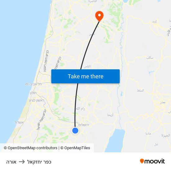 אורה to כפר יחזקאל map