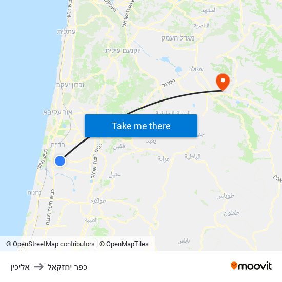 אליכין to כפר יחזקאל map