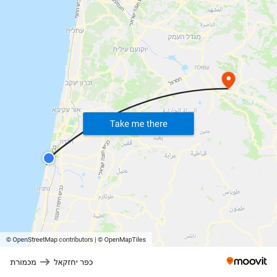 מכמורת to כפר יחזקאל map