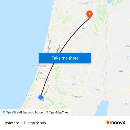 נחל שורק to כפר יחזקאל map