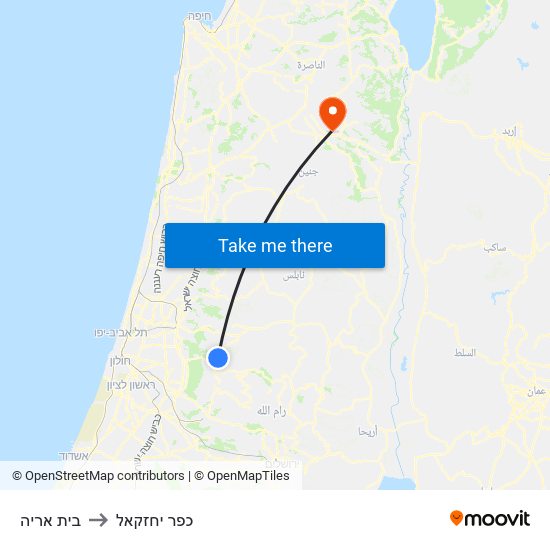 בית אריה to כפר יחזקאל map