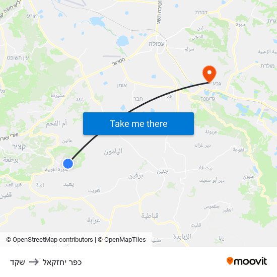 שקד to כפר יחזקאל map