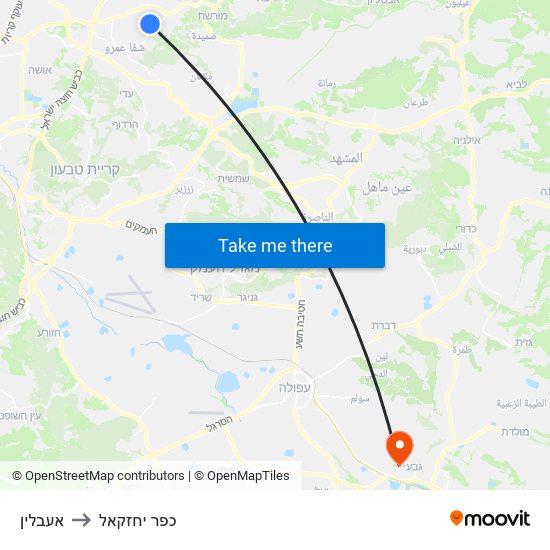 אעבלין to כפר יחזקאל map