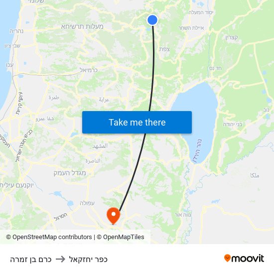 כרם בן זמרה to כפר יחזקאל map