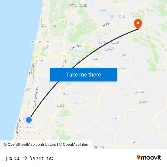 בני ציון to כפר יחזקאל map