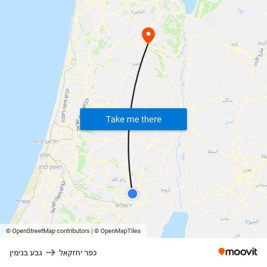 גבע בנימין to כפר יחזקאל map