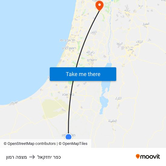 מצפה רמון to כפר יחזקאל map